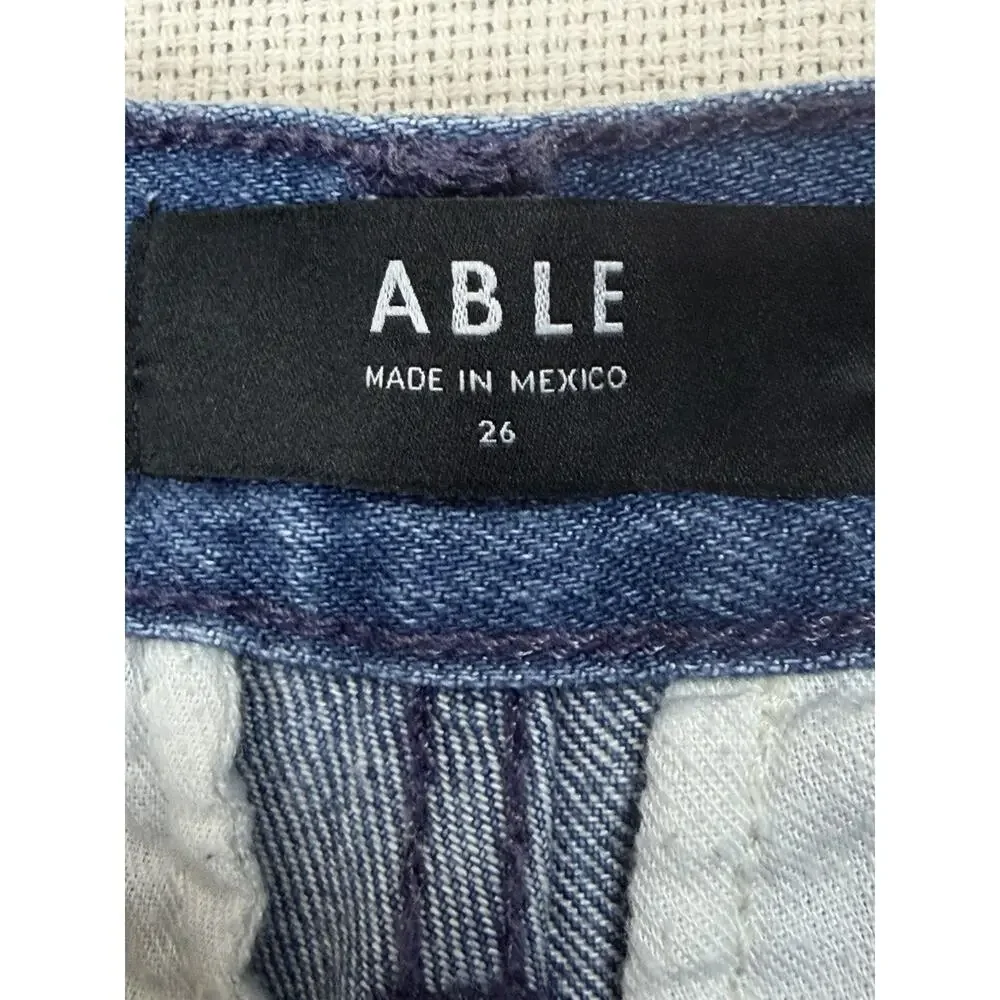 ABLE Jeans Women's 26 Cropped‎ Dark Wash Chino Wide Legs Slash Pockets